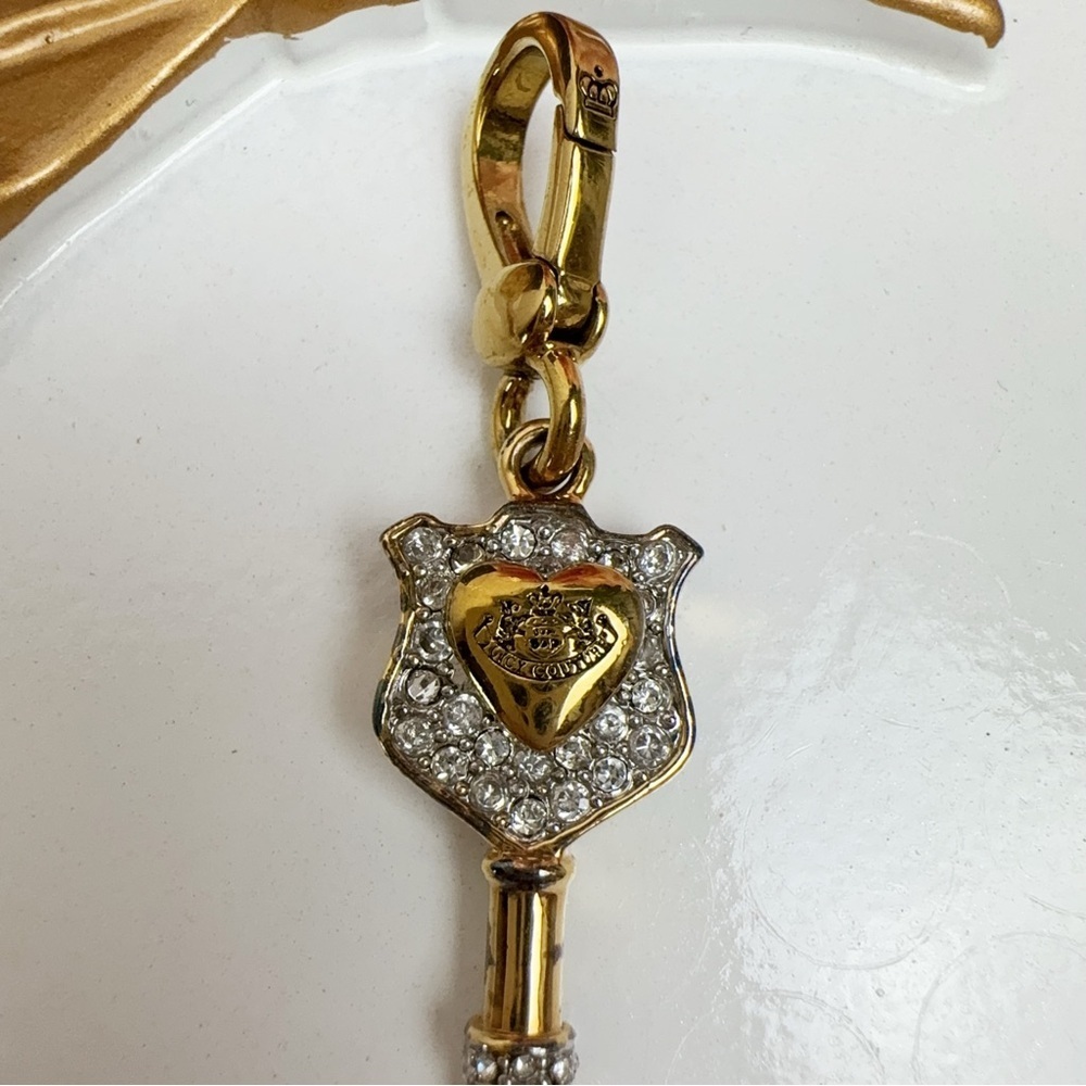 Vintage Juicy Couture Gold Tone Pave Rhinestone Key Charm 2.25in - Picture 4 of 9